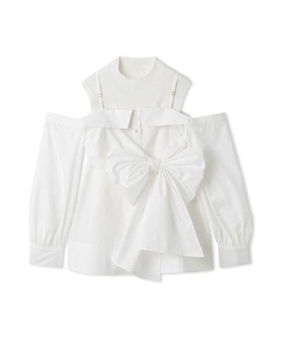 デザインシャツレイヤードニットトップス