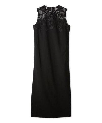 カットワークレース刺繍ストレートワンピース