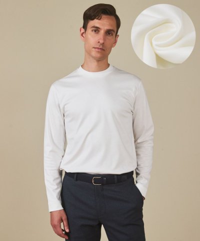 仕事で着られる 綿100％ 【洗える】カバーネック ドレスTシャツ_ロング