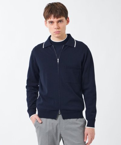12Gプレーティング天竺 ライン入り襟付きジップアップ