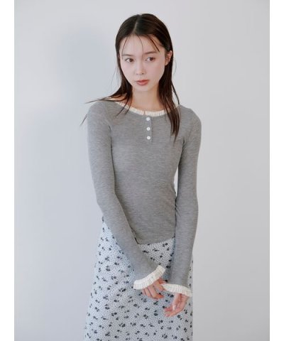 バックオープンヘンリーネックカットトップス