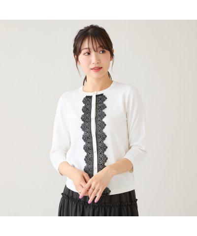ローズティアラ RoseTiara レーストリミングニットカーディガン