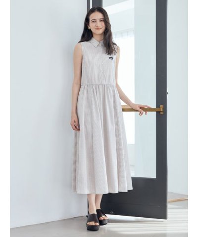 スリーブレスマキシ丈シャツワンピース