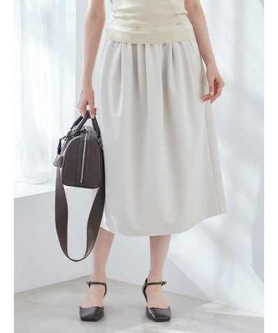 ウエストゴムランダムタックミディスカート