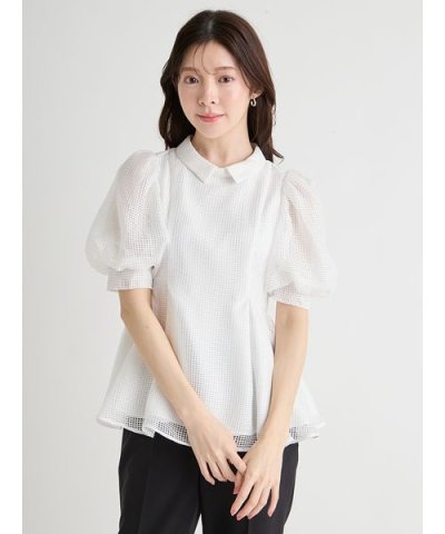 【洗える】襟付きメッシュブラウス