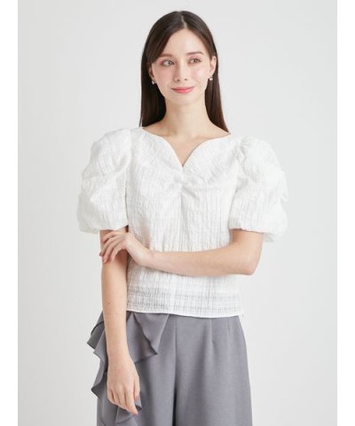 【洗える】シアーチェックパフスリーブブラウス