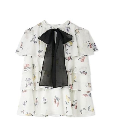 【洗える】フルーツプリントティアードブラウス