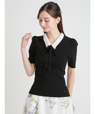 【洗える】ボウタイリボン衿付きニットプルオーバー