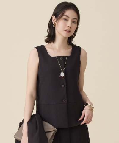 【セットアップ対応】リネンライクシンセティックノースリーブ ブラウス