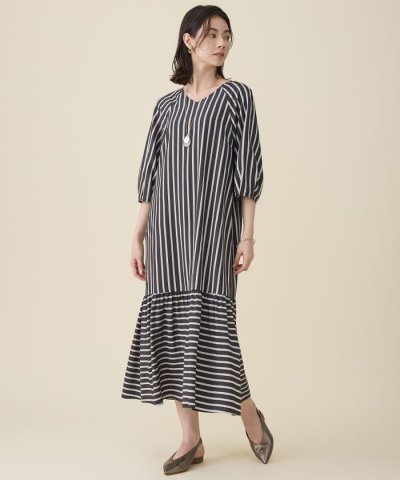 【17号サイズまで展開】ビスコースナイロンドビーストライプ ワンピース