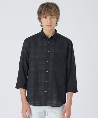 シアーシャドーチェックスリークォーターシャツ