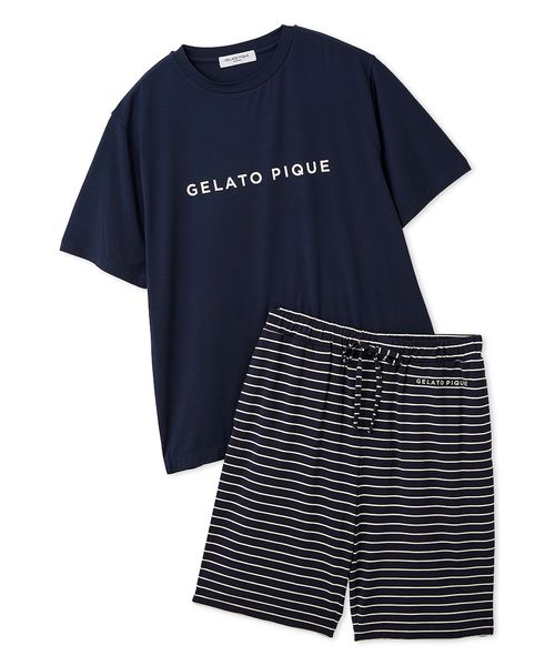 ジェラートピケ 接触冷感 レーヨンロゴTシャツ&ショートパンツ 上下