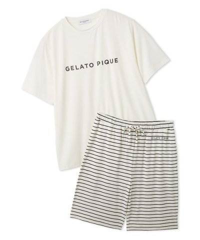 【HOMME】レーヨンロゴTシャツ&ボーダーハーフパンツセット