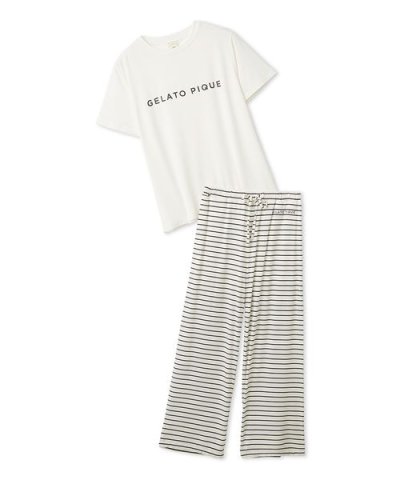 レーヨンロゴTシャツ&ボーダーロングパンツセット