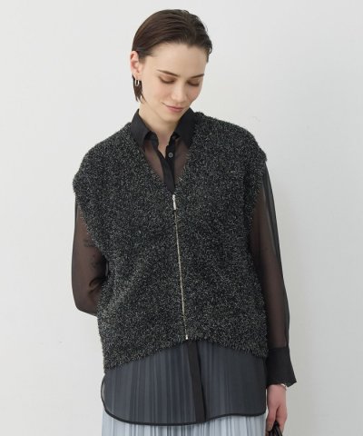 ツイーディーニット ジップアップジレ