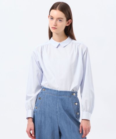 コットンサテンロールカラーブラウス