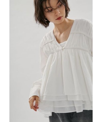 コットンギャザーブラウス【アンサンブル対応】