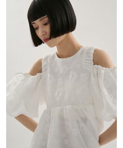 フラワーふくれジャガードブラウス