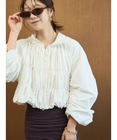 【Movique】シャーリングブルゾン/撥水/UVカット/接触冷感