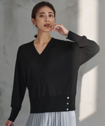 クリアレーヨンストレッチ Vネックニット