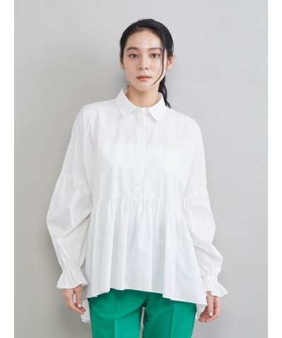 シャツ衿ギャザーチュニックブラウス