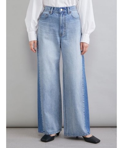 ブロックカラーバギーフレアデニム