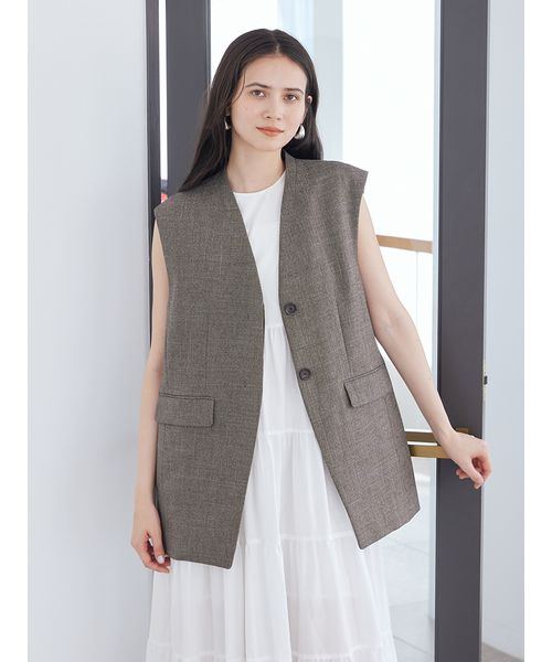 Mila Owen＊共ベルト付きオーバーサイズノーカラーベスト試着のみ新品同様 共ベルト付きオーバーサイズノーカラーベスト(508760713)｜阪急百貨店