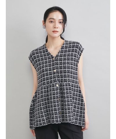 ペプラムデザインＶネックツィードベスト