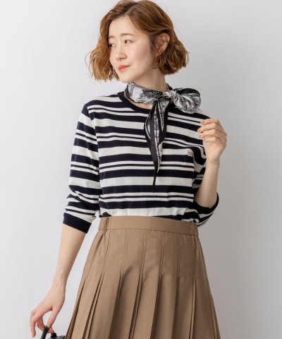 プレミアムビオコットン クルーネック ボーダー ニット