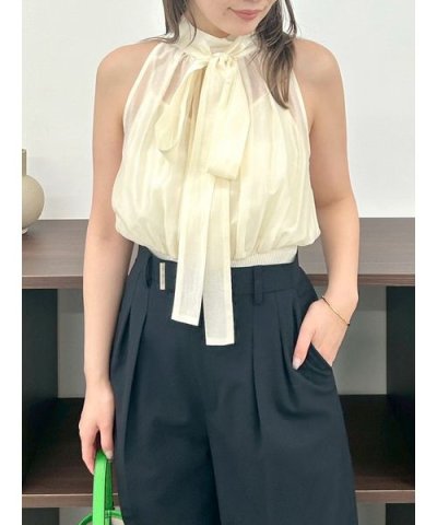 ウエストリブホルターネックトップス