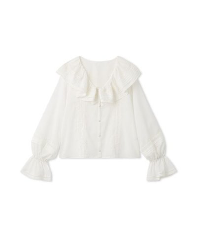 ラッフルカラーレースブラウス／ウォッシャブル