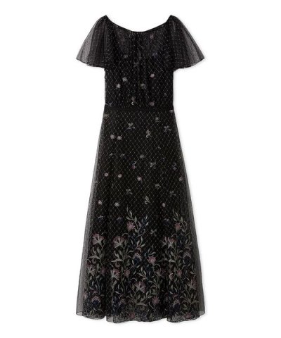 フラワーエンブロイダリーチュールレイヤードドレス