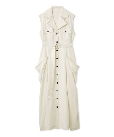 リネンブレンドビッグポケットサファリワンピース