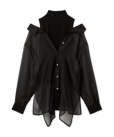 セミシアーシャツレイヤードニット