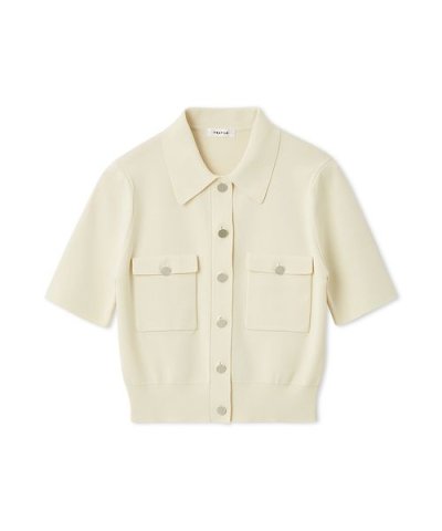 ポロカラーハーフスリーブニットカーディガン／ウォッシャブル・接触冷感