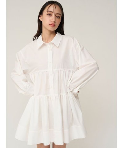 ボリュームティアードミニシャツワンピース