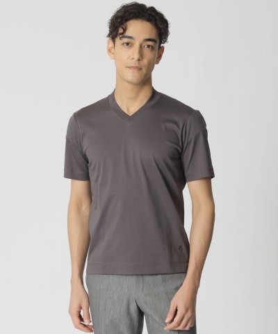 【ジャケット合わせに最適】半袖ドレスVネックTシャツ