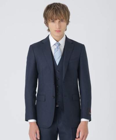 MIYUKIプルシャンブルーTOPシャドーストライプスリーピーススーツ