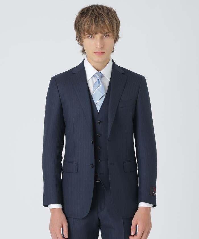 MIYUKIプルシャンブルーTOPシャドーストライプスリーピーススーツ