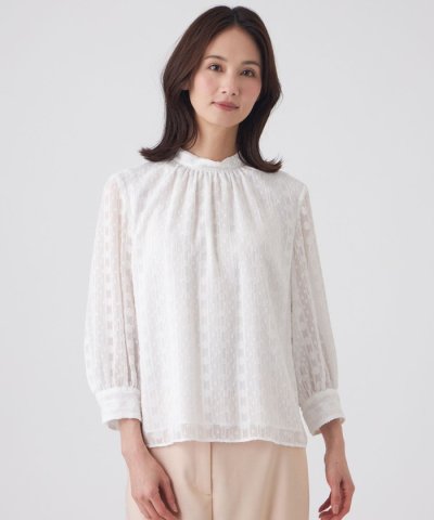 【ウォッシャブル】シフォンカットジャカードブラウス