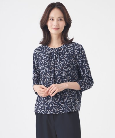 【ウォッシャブル】強撚スムースプリントブラウス