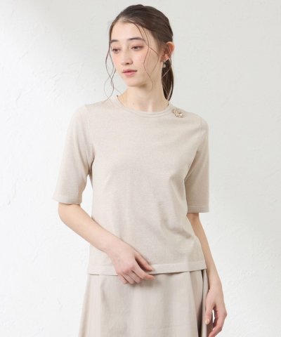 コットンシルクラメ クルーネックプルオーバー