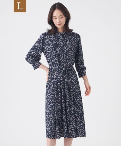 【L】【ウォッシャブル】強撚スムースプリントワンピース