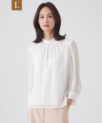 【L】【ウォッシャブル】シフォンカットジャガードブラウス
