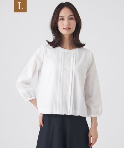 【L】【ウォッシャブル】ストレッチファイユブラウス