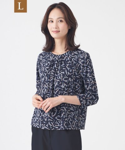 【L】【ウォッシャブル】強撚スムースプリントブラウス