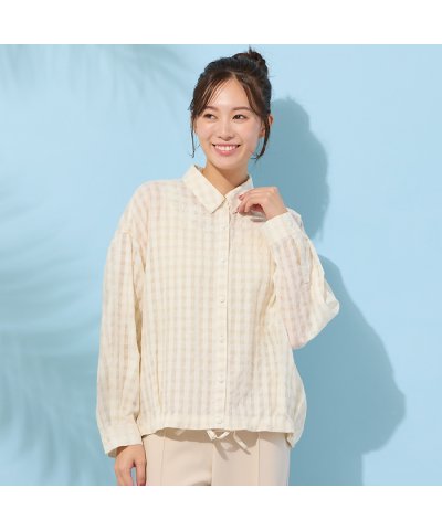 ピサーノ PISANO 【手洗いOK】シズルチェック・バルーンヘムブラウス