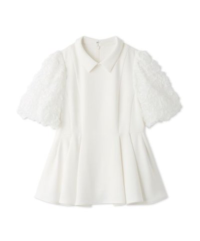 襟付きデザインスリーブブラウス