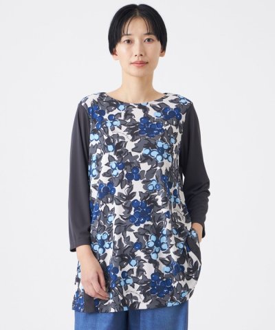 【接触冷感・マシンウォッシャブル】グレーププリントチュニックカットソー