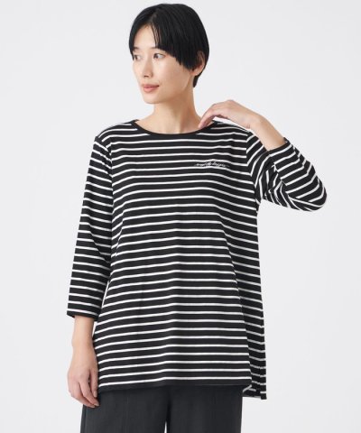 【ウォッシャブル】ロゴエンブロイダリーボーダーチュニックカットソー